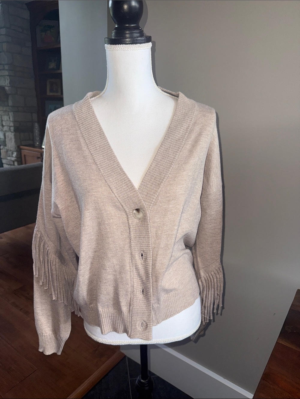 Willow & Root Taupe Fringe Cardigan Sweater NWT Small Buckle Boho Western